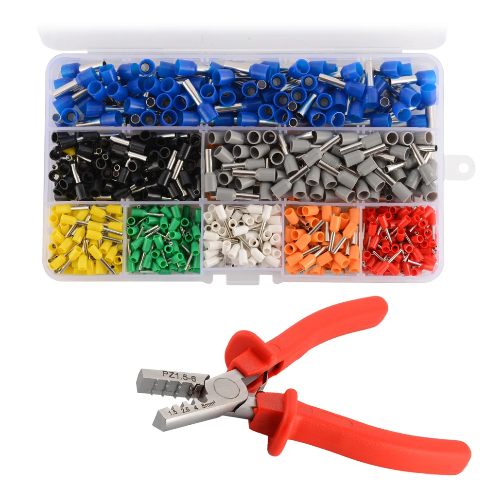

ALLSOME 800pcs Wire Ferrules Crimp Terminal Connector 10#-22# AWG Cimper Plier Assortment Insulated Cord Pin End Kit With Case
