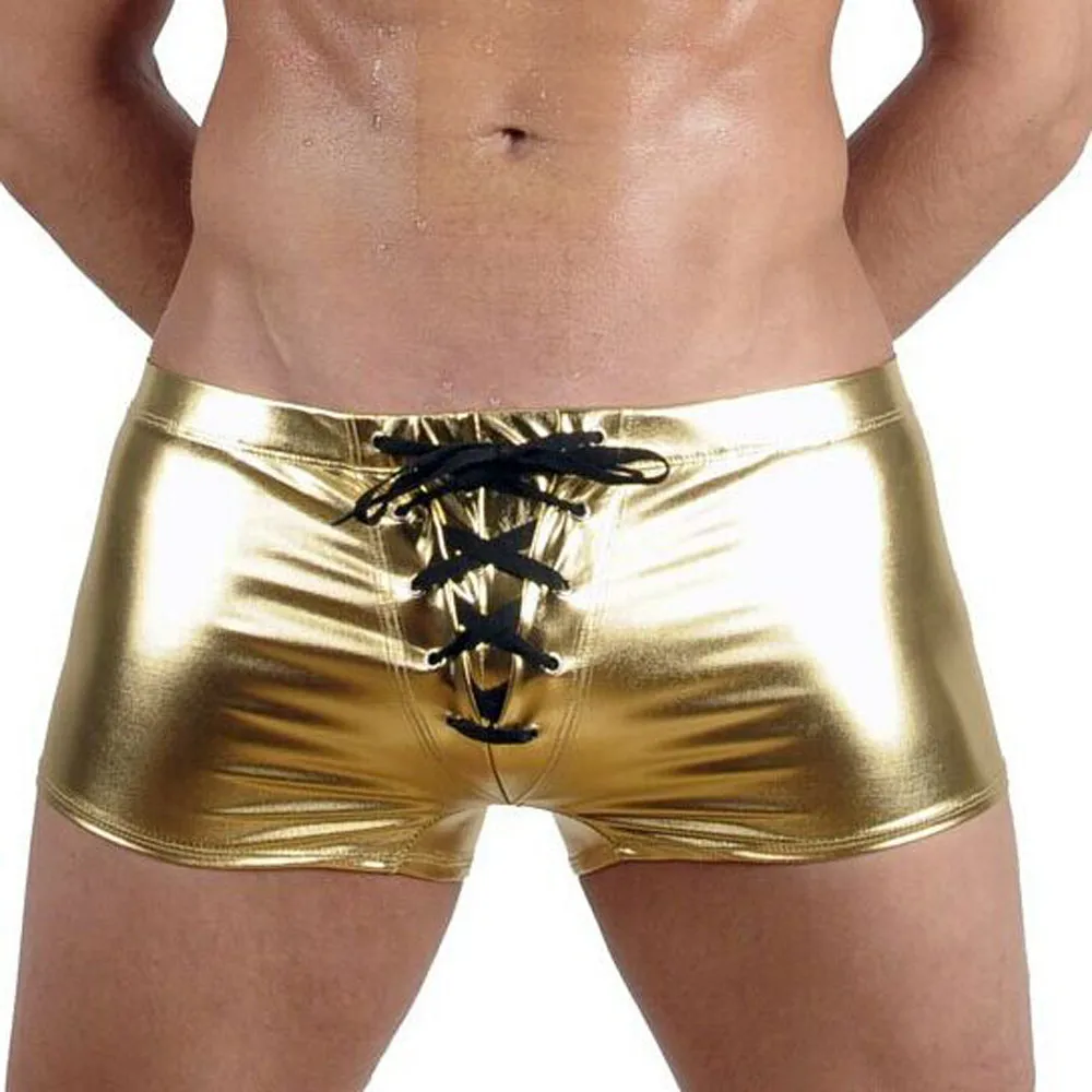 

Summer Swimsuit Men Swim Trunks Mens Sexy Imitation Leather Bikini Briefs Swimwear BeachWear Trunk Underpants #y4