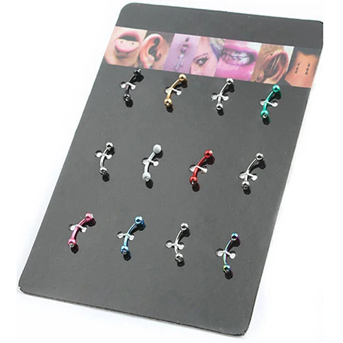 12Pcs Multicolor 316L Stainless Steel Ear Studs Body Piercing Studs