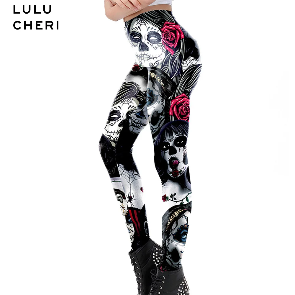 

2019 Women Flower Rose Candy Skull Printed Leggings Brushed Buttery Soft Mexico Day of the Dead Plus Size Fitness Slim Leggins