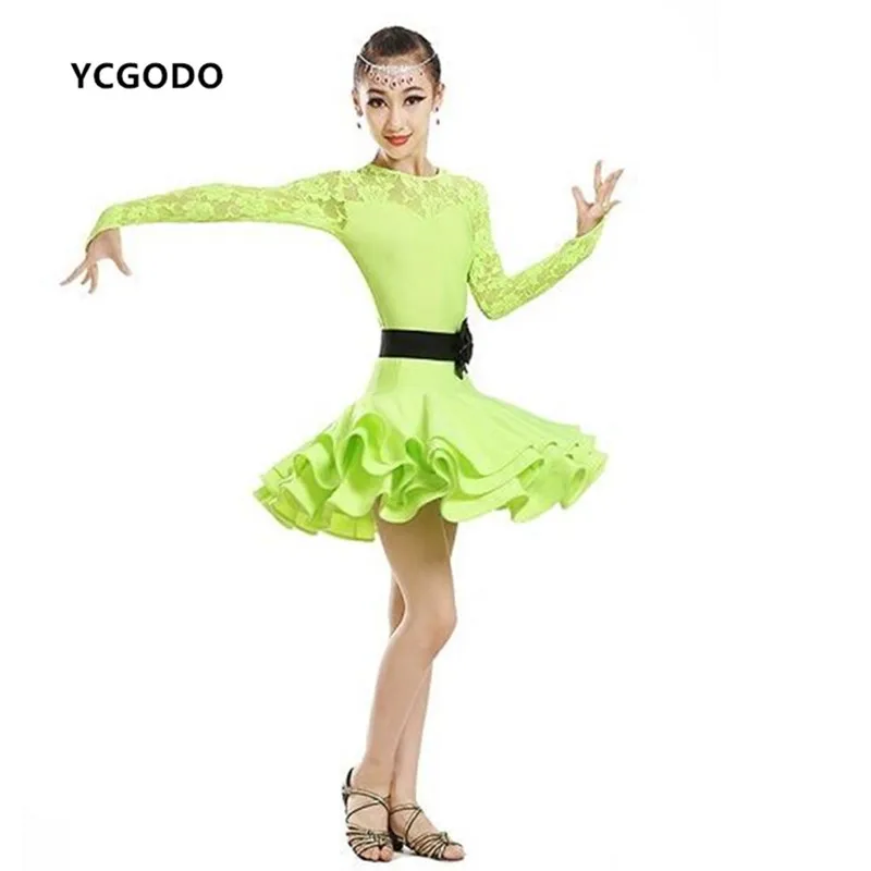 

Lace Kids latin dresses Sexy girls Ballroom Dresses Salsa Latin Dance Dress Children lace dress for girls long sleeves