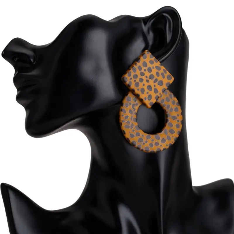 

Leopard Print Acrylic Stud Earring Round Circle Geometric Resin Big Exquisite Earrings