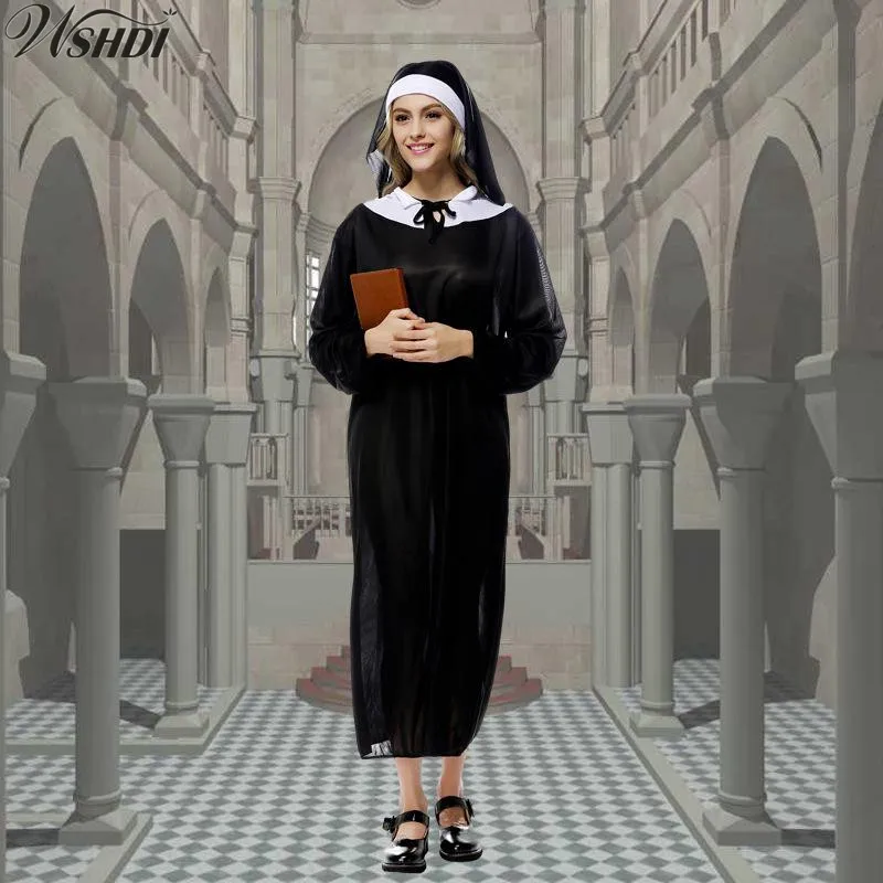 

New Arrival Halloween Costumes The Virgin Mary Nun Costume Black Sexy Catholic Nun Cosplay Fancy Dress