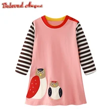Хлопковое осеннее платье для маленьких девочек Детские платья для девочек Повседневные платья в полоску с героями мультфильмов для девочек, Костюм 1-6Y