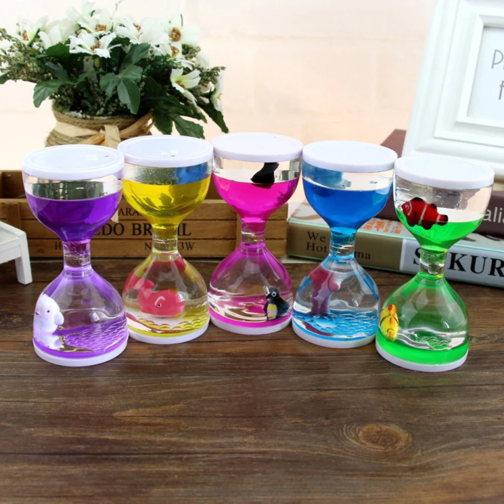 Liquid Motion Bubbler Timer Desk Sensory Toy Dolphin Animal Floating Oil Hourglass for Fidgeting Stress Relief Gifts Pink