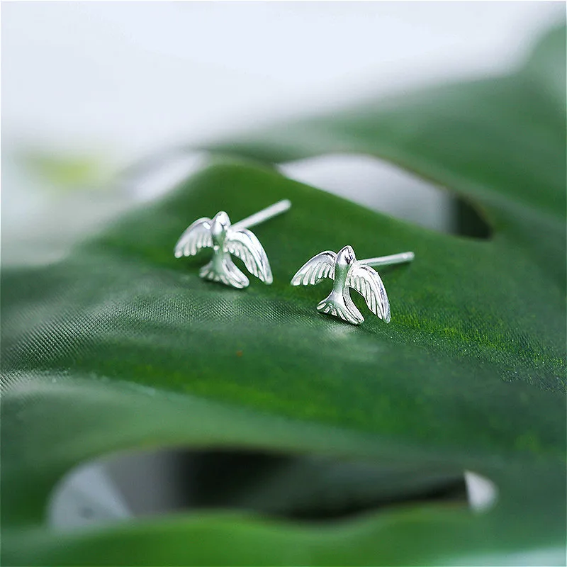 Аутентичные стерлингового серебра 925 Простые летающие серьги-гвоздики в виде птицы для женщин серьги, ювелирные изделия корейские серьги