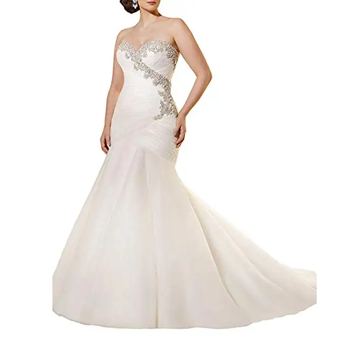 

Vintage Sweetheart Mermaid Wedding Dress Chiffon Pleated Ruched Bridal Gown Vestidos De Novia 2019