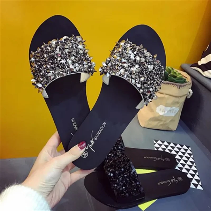 Женские Вьетнамки со стразами повседневная обувь на танкетке большие Size35 42 лето