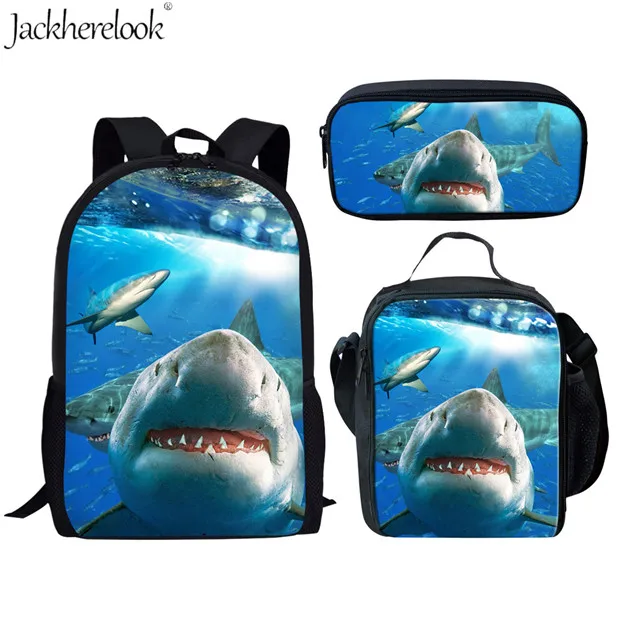 Jackhereook сумки для начальной школы комплект из 3 предметов классный школьный рюкзак акулы школьный рюкзак для мальчиков и девочек с изображением животных океана сумка для книг - Цвет: CC3923CGK