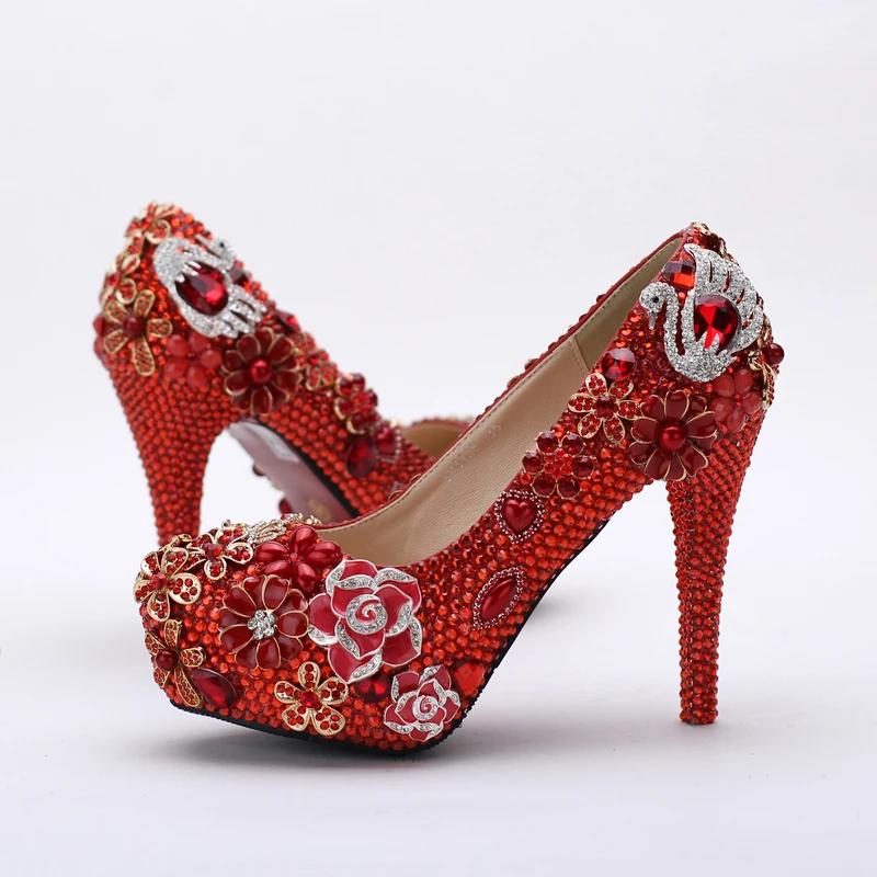 Шикарная обувь для свадьбы с круглым носком; свадебные модельные туфли; женские туфли на платформе на высоком каблуке 4 дюйма; цвет розовый, серебристый, красный
