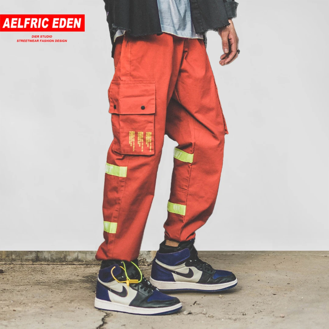 

Aelfric Eden 2018 Fashion Mens Casual Trousers Cargo Pants Hip Hop Stripe Spliced Harem Sweatpants Pockets Ribbons Joggers B045