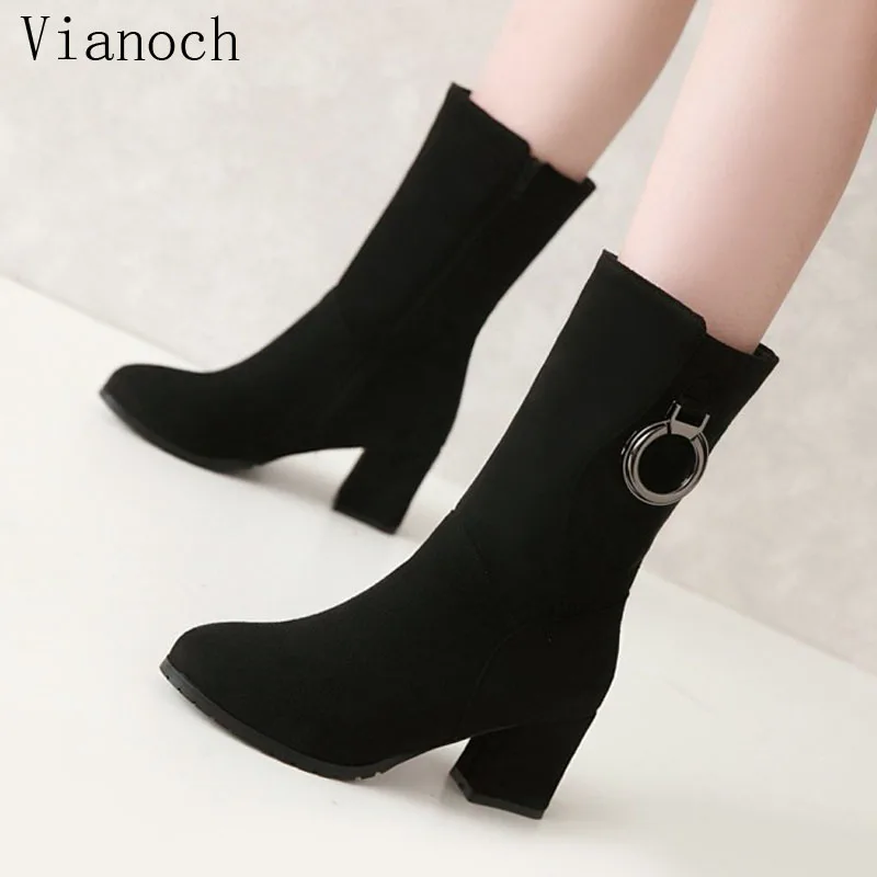 

2019 New Fashion Mid Calf Boots Winter Fur Boots Shoes High Heels Platform Pumps Keep Warm Big Size 40 41 42 43 wo1808194