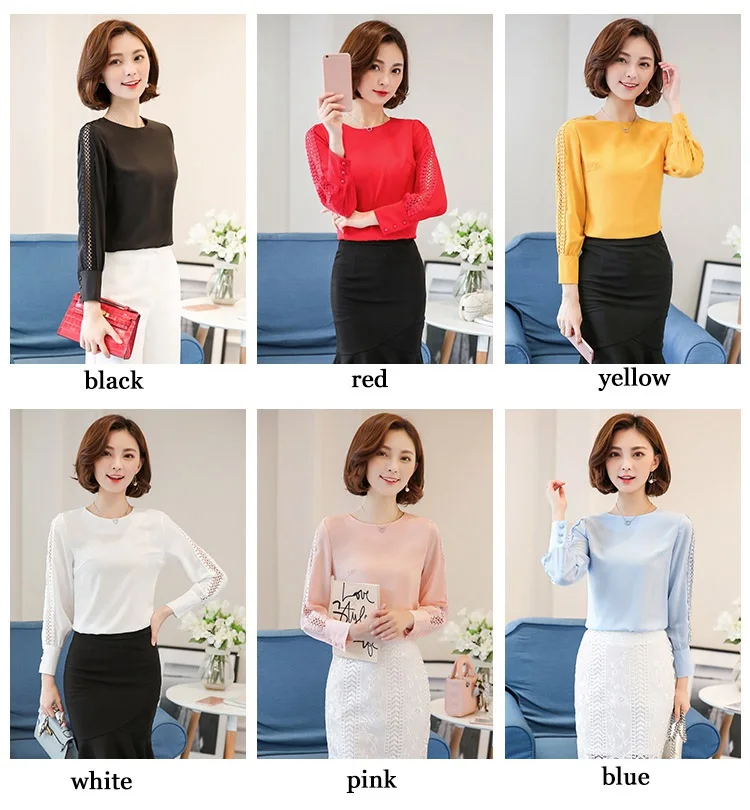 TOTNWANG casual women's blouse solid with lace sleeves chiffon plus size o neck lace blouses 2017 long sleeve CSB82161