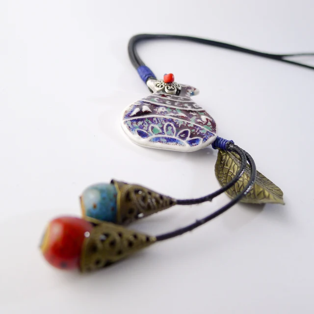 Chinese Ceramic Jewelry Ceramic colorful bottle pendant Necklaces
