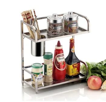 

Stainless Steel jar Organizer Shelf Floor Type Kitchen Storage Rack Condiment Knife Chopping Board Holder Dual Layer Holder