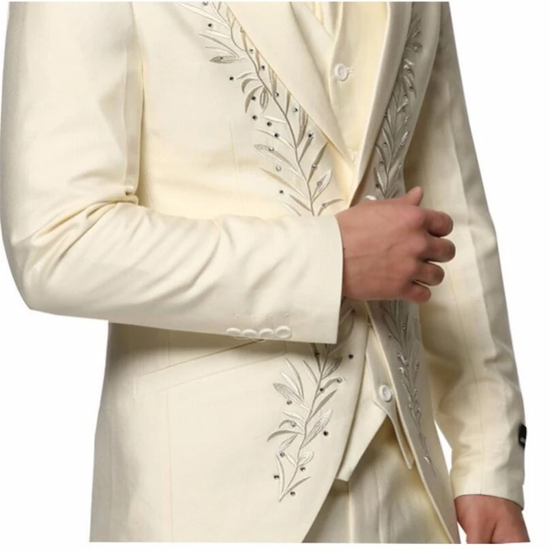 HB074 костюмы на заказ мужские формальные с вышивкой Тощий Свадебный Смокинг нежный современный Блейзер 3 предмета Мужские костюмы(пиджак+ брюки+ жилет