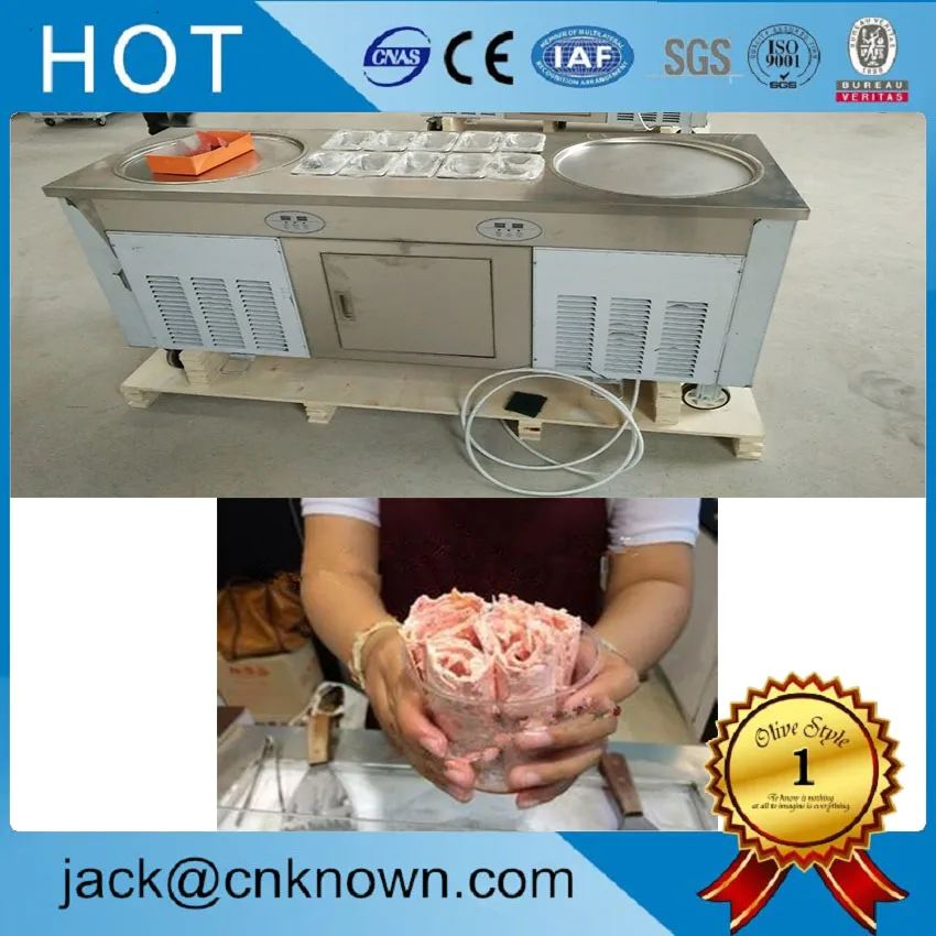 

Commercial hot sale thai style roll fry ice cream machine with 10 topping fruits pans