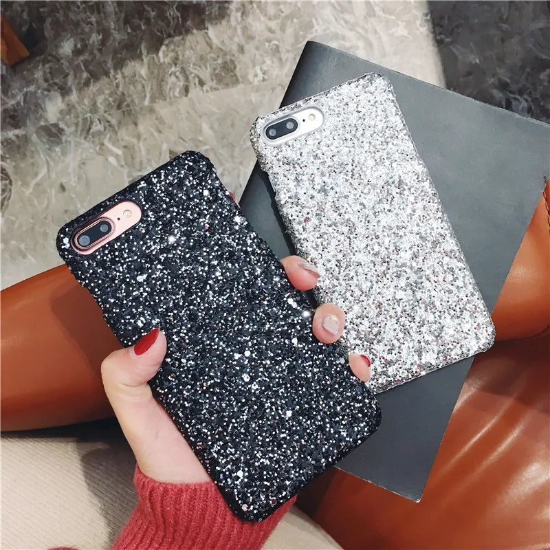 Matcheasy Hard PC Phone Cases for Iphone 7 8 6 6S Plus Back Cover Glitter Bling Shiny Powder Coque for Iphone X Cases Fundas