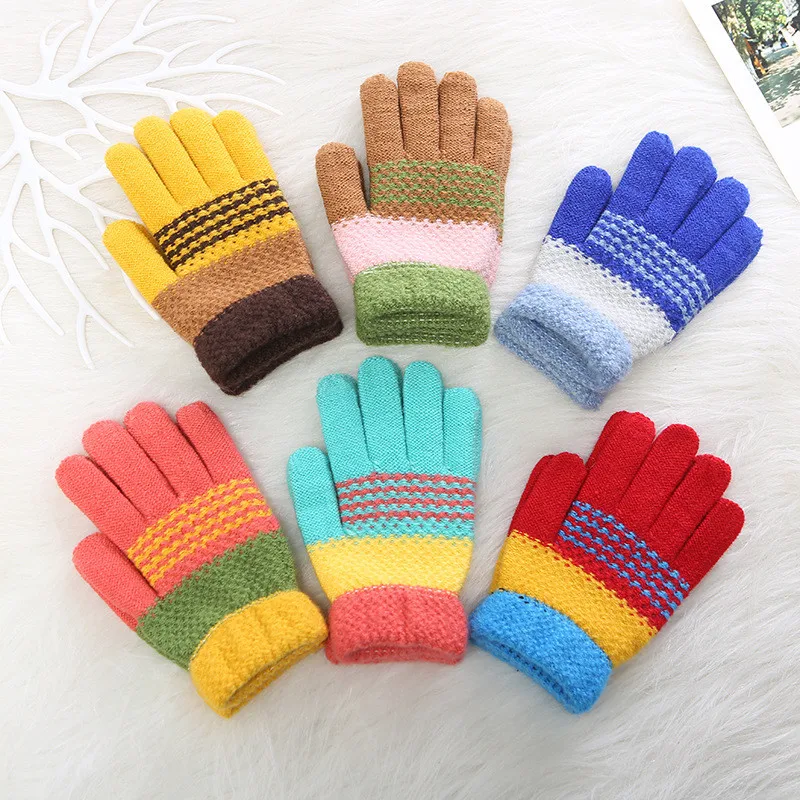 New Arrival Winter gloves for children boys girls cashmere stripe keep