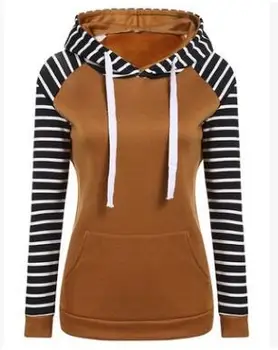 

Fall/winter 2018 women's long sleeve striped patchwork striped hooded jumper