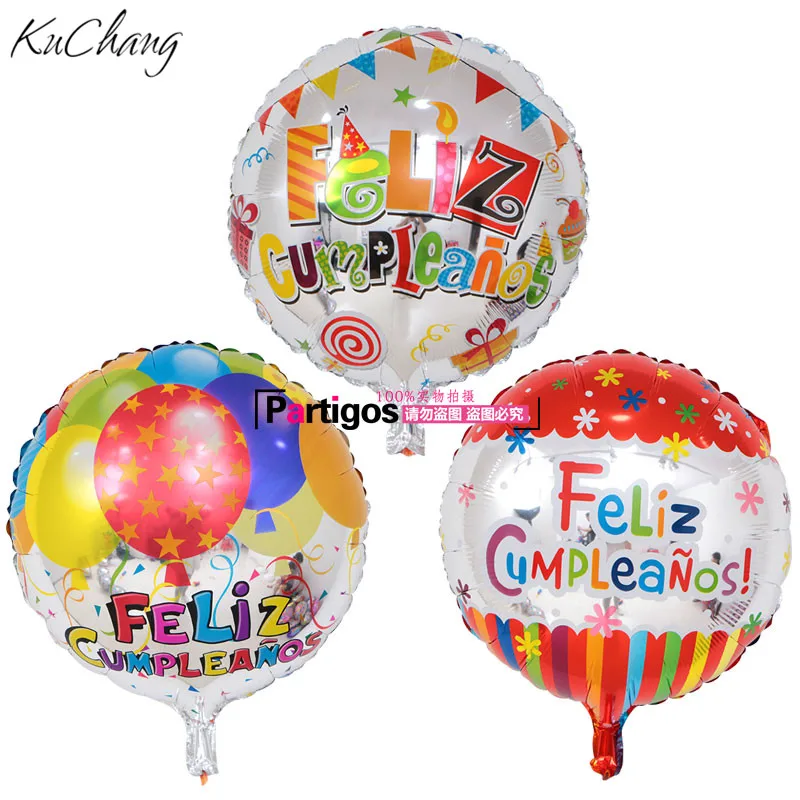 50pcs/lot 45*45cm Foil Balloons Spanish Happy Birthday Ballons Wedding