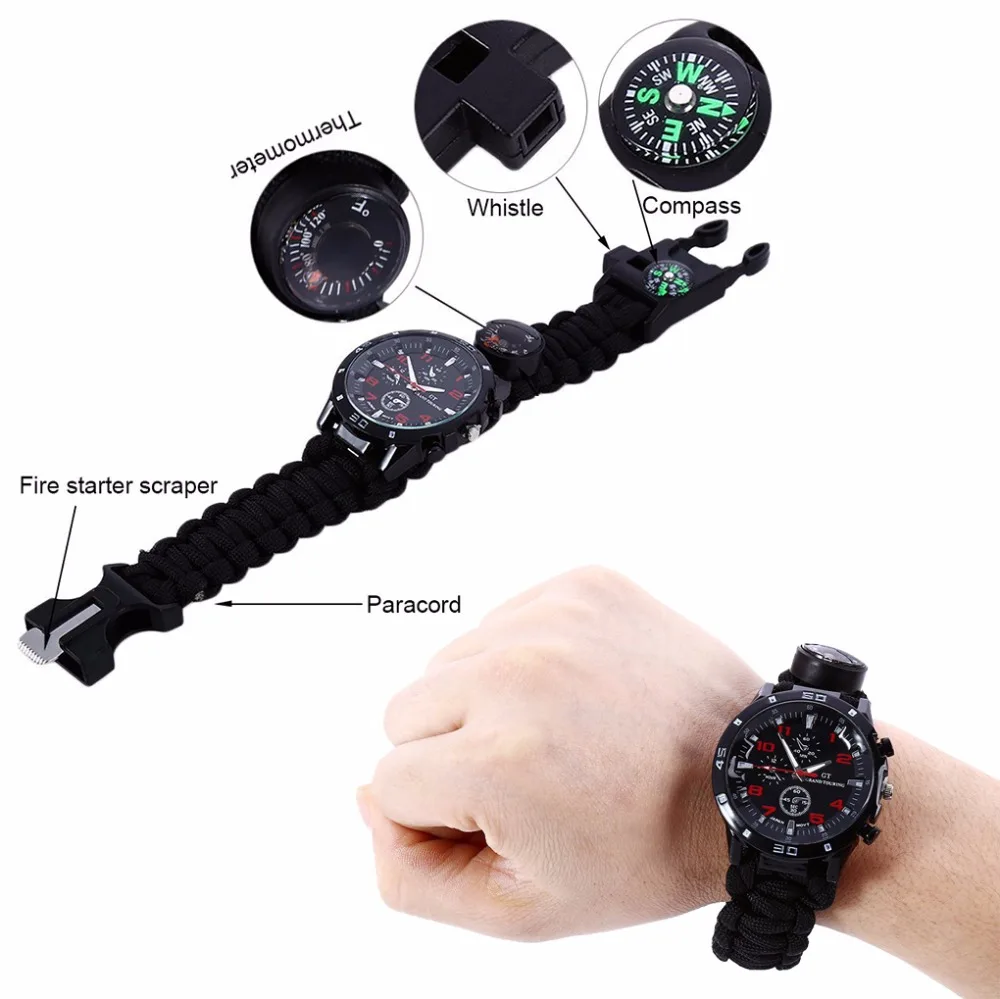 Military EDC multi Outdoor Camping survival bracelet Tactical watch compass Rescue Rope paracord equipment Tools kit Military EDC multi Outdoor Camping survival bracelet Tactical watch compass Rescue Rope paracord equipment Tools kit