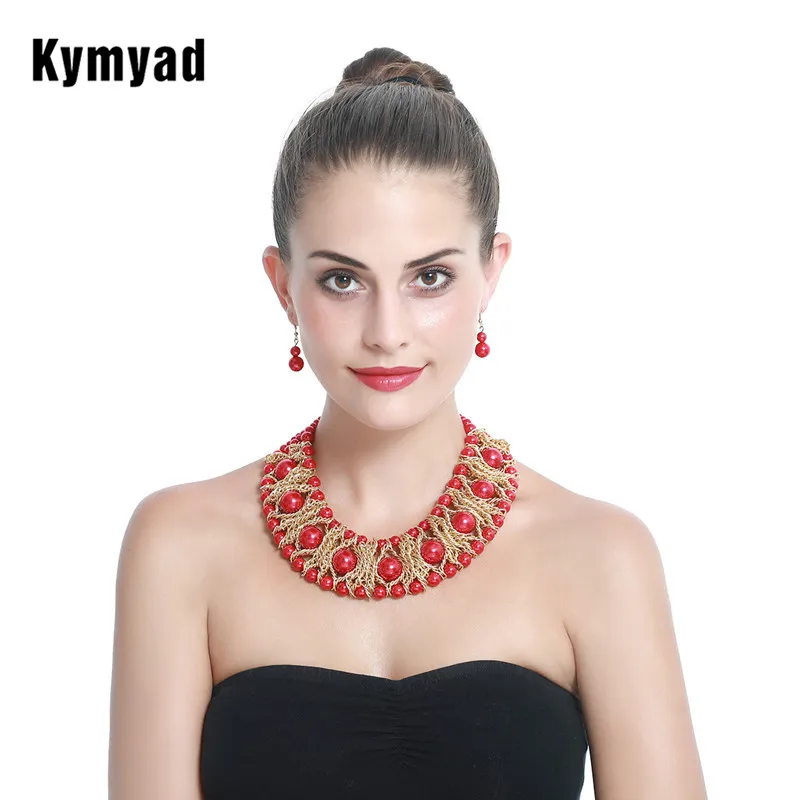 Kymyad Boutique Jewelry Sets For Women Gold Color African Beads Set Party Accessories Necklace Earrings Wholesale | Украшения и