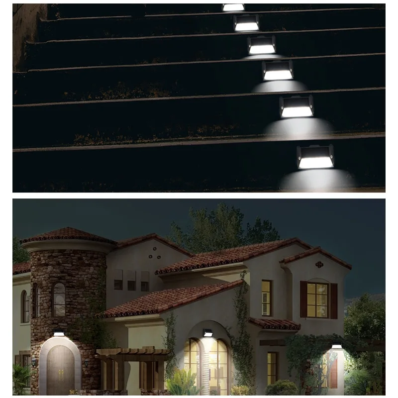New Solar PIR Motion Detection Waterproof Porch Light Auto Outdoor Garden Fence Stairs Wall Lamp Dual Sensors Led Lights