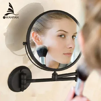 

Bath Mirrors Cosmetic Makeup Mirror 8 inch Round Wall Mirrors of Bathroom Floding Magnifying Mirror Brass Black Mirrors H-52