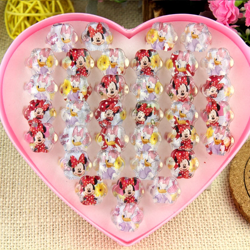 

Wholesale Jewelry 36pcs box-packed Cute Mix Resin Flower shape Cartoon Girls Kids Minnie Children Lucite Rings Free Shipping