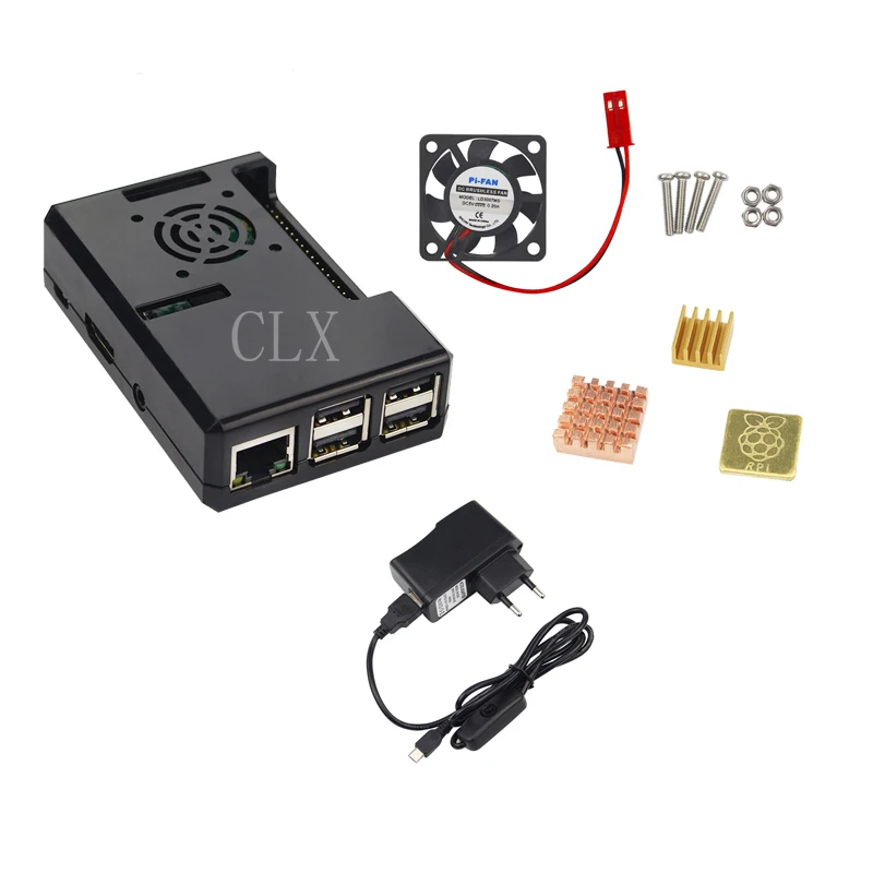 Raspberry Pi 3 Model B Case + Fan + 2.5A Power Adapter + Heat Sink for