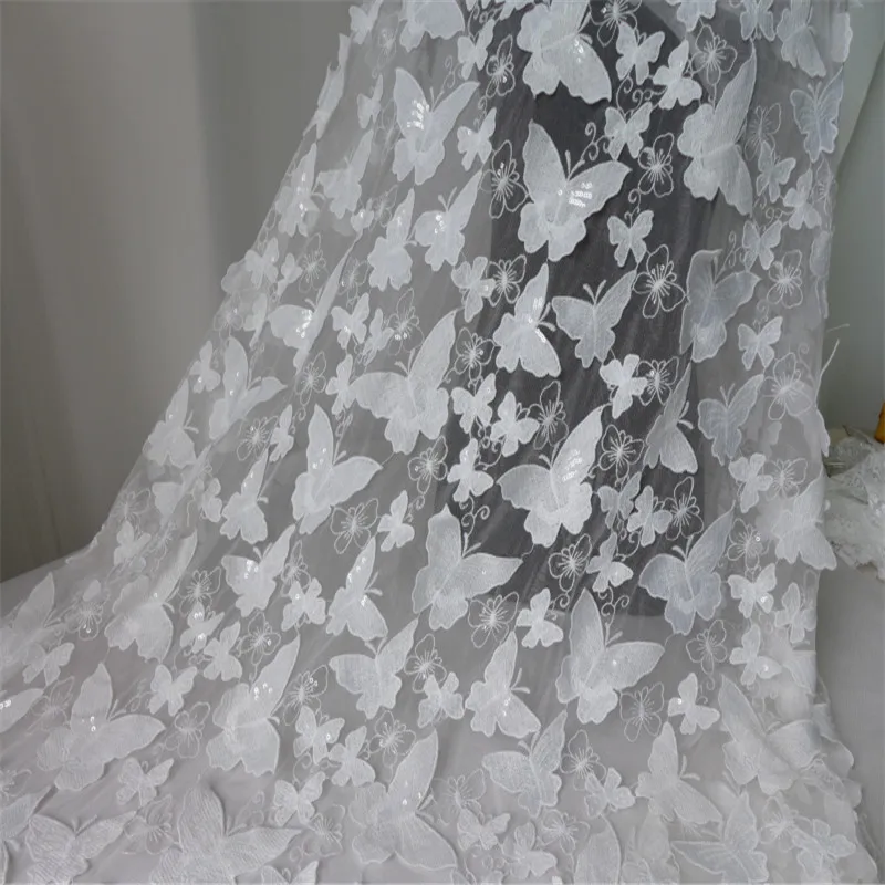 

Tulle lace 3D Butterfly Fabric Wedding White Embroidery Lace Fabric Sequins For Dress Lace Accessories 53.1" Wide