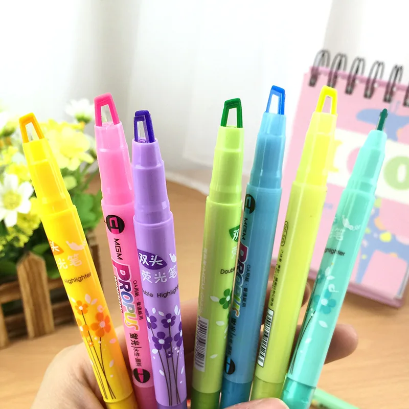 

10pcs/lot Korean stationery Candy color double highlighters pen DIY scribble pen marker canetas office material school supplies