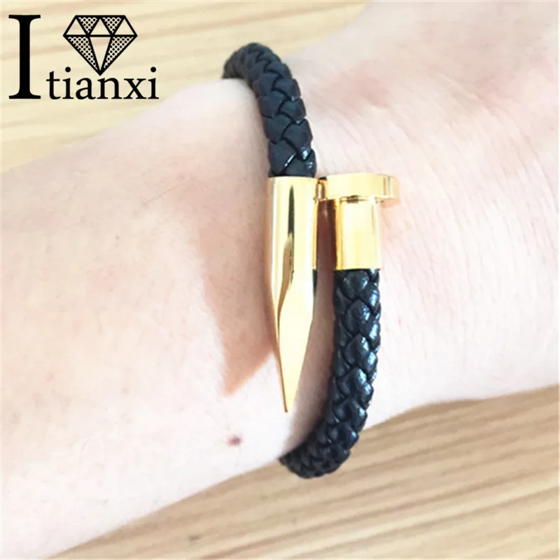 Sporty Design Boys Genuine Leather Bracelet Bangles Male Jewelry Trendy Braided Brand Nail Charm Men | Украшения и аксессуары
