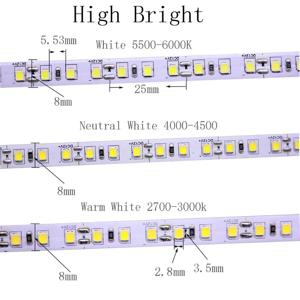Светодиодная лента 2835 SMD 240 светодиодов/м 5 м 300/600/1200 светодиодов 12 В постоянного