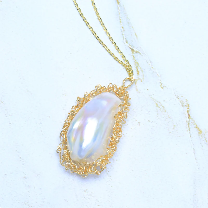 Винтажный 14kgold-заполненный провод в барокко жемчужный кулон натуральный пресноводный жемчуг кулон Kiwa ювелирные изделия из жемчуга ручной работы