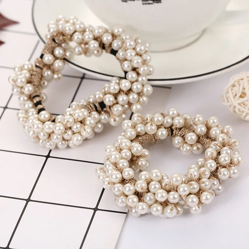 

Trendy Pearl Crystal Headwear Elastic Hair Bands Hair Elastic Rubber Band Ring Tie Hair Accessories Scrunchie Women Elegant Lady
