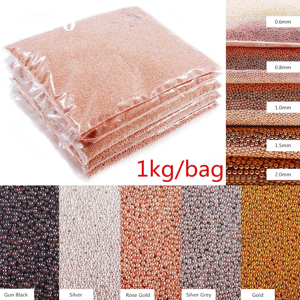 3D 장식 금속 네일 아트 비즈, 미니 캐비어, 실버, 로즈 골드, 실버, 3D, DIY 의류, 0.6mm, 로트당 1kg, 도매