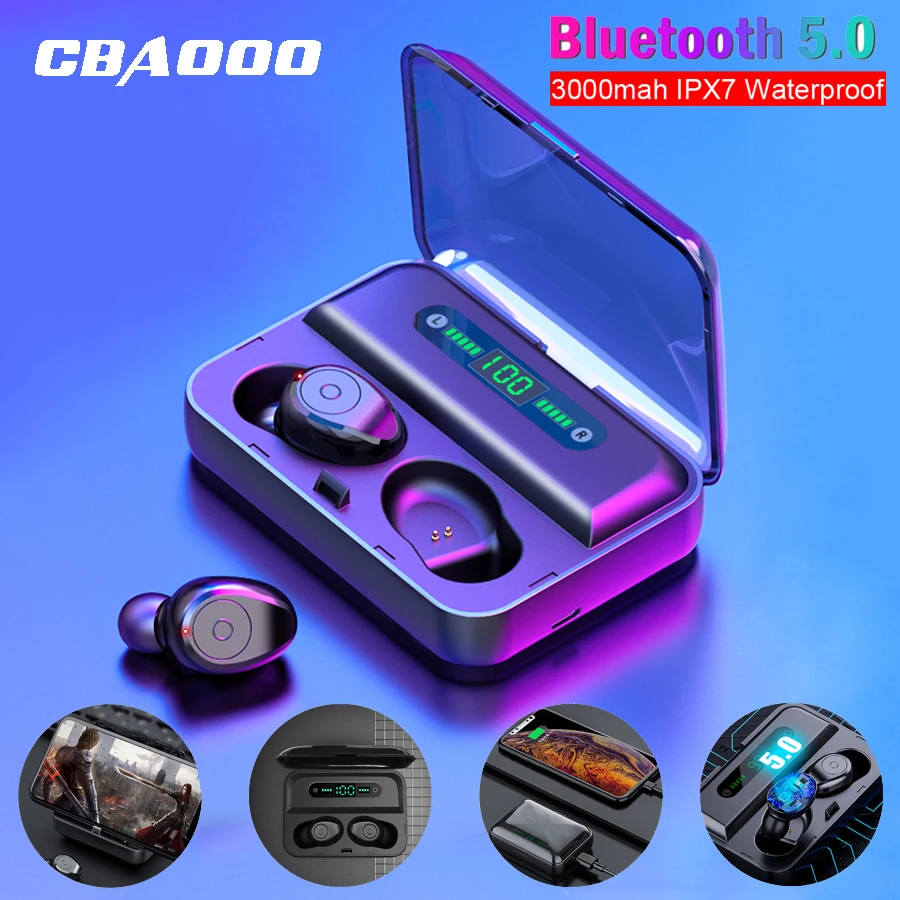 CBAOOO Bluetooth V5.0 наушники беспроводные наушники стерео Спорт Мощный светодиодный дисплей гарнитура наушники гарнитура 3000 мАч Мощность