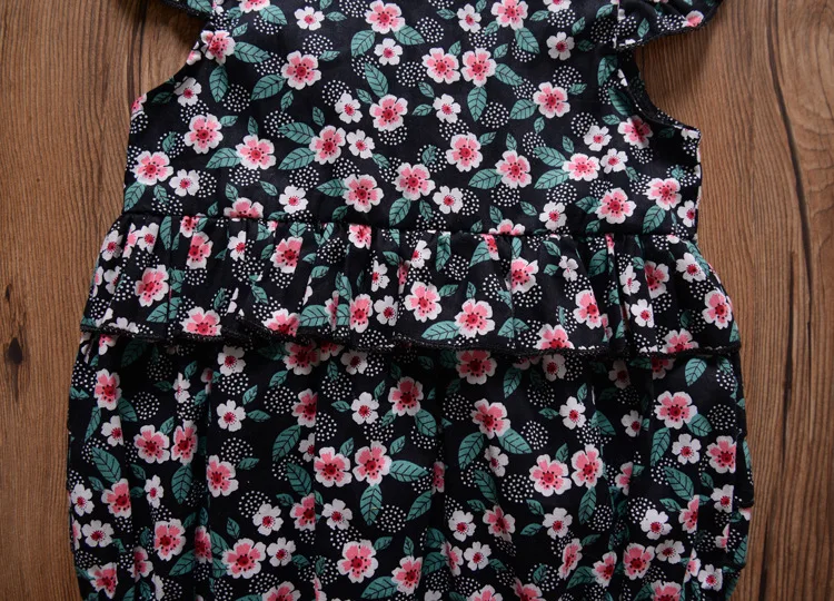 Facejoyous Summer Baby Girls Flower Romper Girl Cotton Black And Pink Floral Rompers Children O-neck Sleeveless Clothes 0-24M Facejoyous Summer Baby Girls Flower Romper Girl Cotton Black And Pink Floral Rompers Children O-neck Sleeveless Clothes 0-24M