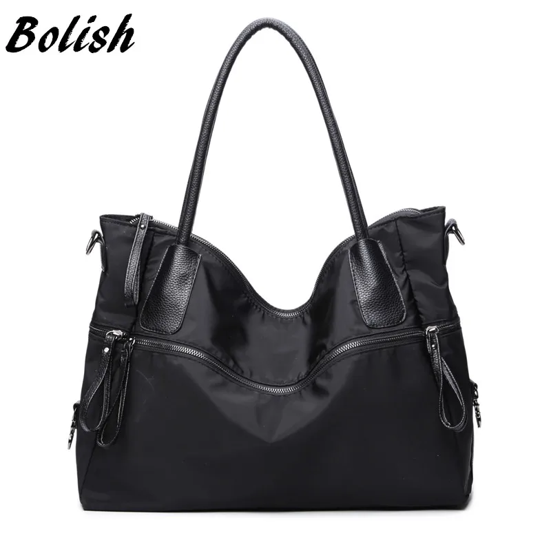 Bolish Fashion Black Bag Jednoduchá taška přes rameno Velká kapacita Oxford Travel Bag Dámská kabelka Casual Female Bag
