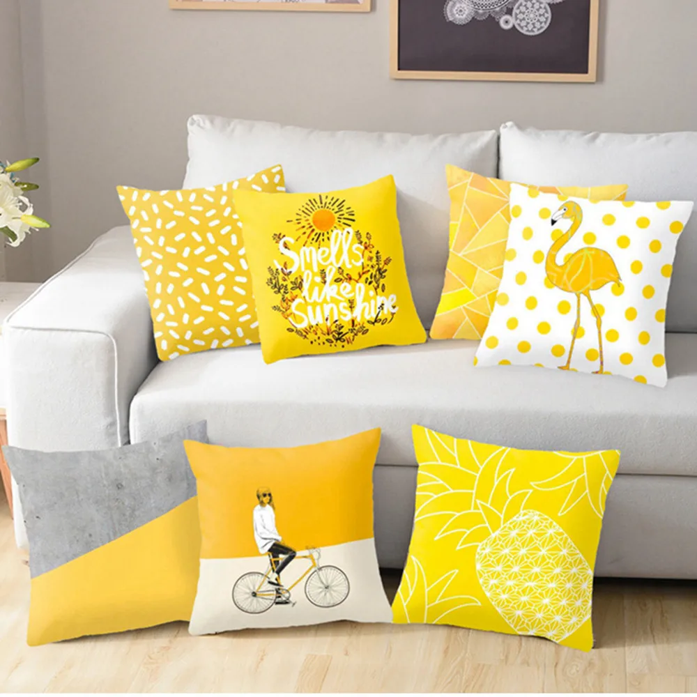 

Yellow Polyester Geometric Cushion Pineapple Pillow Decorative Cushion For Sofa Diy Printed Pillow Seat Chair Cushion