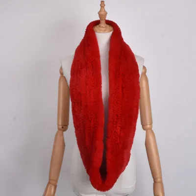 Настоящий шарф из меха кролика Рекс, вязаный бесконечный шарф, женский меховой шарф с петлей, Женская шаль из натурального кроличьего меха - Цвет: Красный