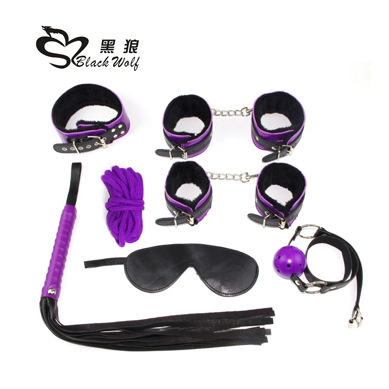 7pcs sets 2016 Fetish sex toy lovers latest style purple leather factory erotic adult sex products couple of slaves masks BDSM 7pcs sets 2016 Fetish sex toy lovers latest style purple leather factory erotic adult sex products couple of slaves masks BDSM
