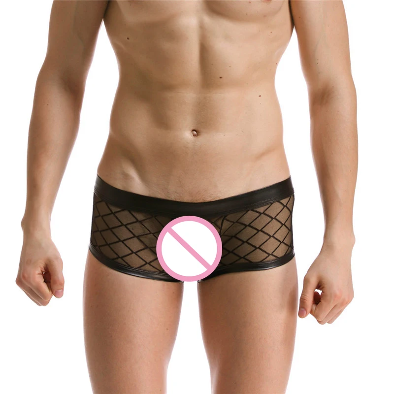 2016 Новый Мужской Прозрачный Чехол Нижнее белье Боксеры мужские сетчатые