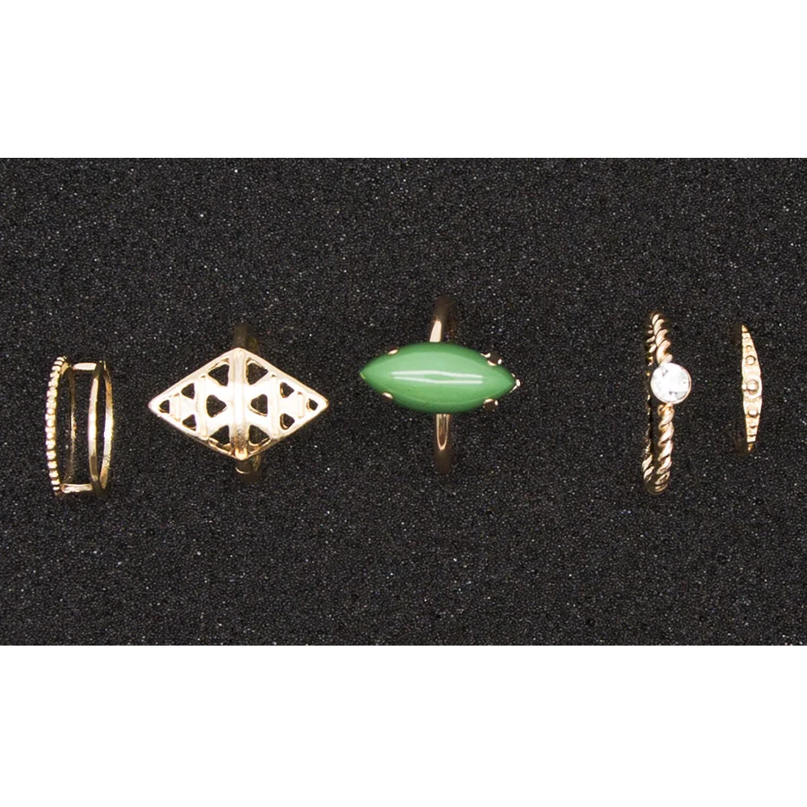 

Idealway 5pcs/Set Vintage Gypsy Punk Green Ring Set Hollow Antique Silver Gold Color Lucky Midi Rings Women Boho Beach Jewelry