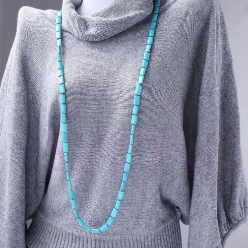 

Miss charm Jew1910 Long turquoise beaded rectangle bead string necklace