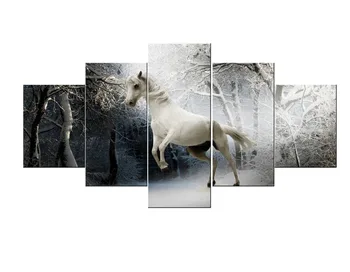

Oversize 5 Pieces Canvas Wall Art Winter White Horse Wall Pictures for Living Room Bedroom Home Decoration Painting Canvas Print
