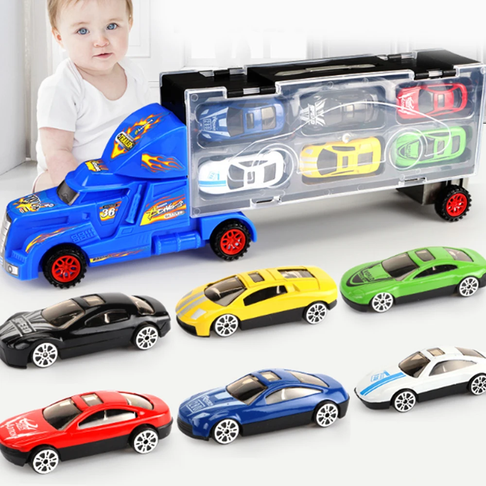 

7Pcs/set Mini Transport Cars Alloy Carrier Truck Car Action Figure Model Toy Gift Box Set Boy Baby Toys for Kids Birthday Gifts