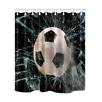 

Football Printed Shower Curtains Art Creative Design Waterproof Mildew Proof Polyester Fabric With 12 Hooks Bathroom Curtain